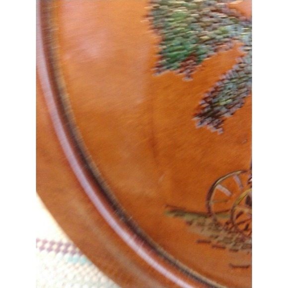 Vintage Tooled Leather Wall Hanging Picture Round Wood Handmade cottage hippie - Picture 7 of 10